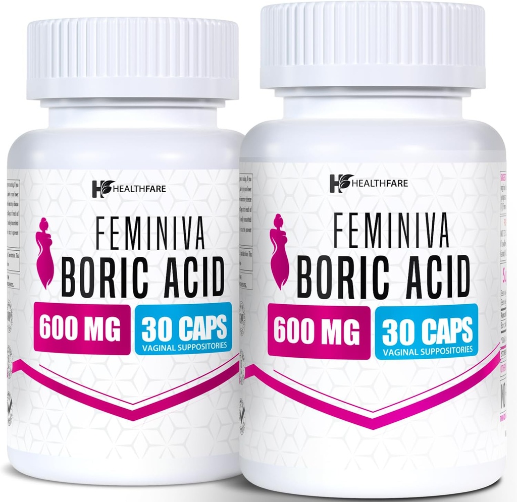 健康ファレ・フェミニバ・ホウ酸の坐剤 | 2-パック | 30 腟の坐剤 各 | 600mg | 100% 純粋 | アメリカ製