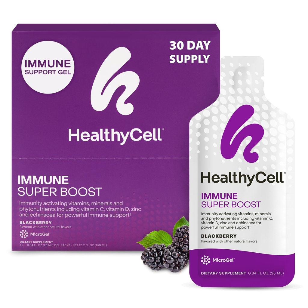 Healthycellの免疫の極度のブーストの毎日の液体の補足-Echinacea、Elderberry、ビタミンC、ビタミンD、カルシウム及び亜鉛- 30のゲルのパックが付いている大人のための免疫サポート補足