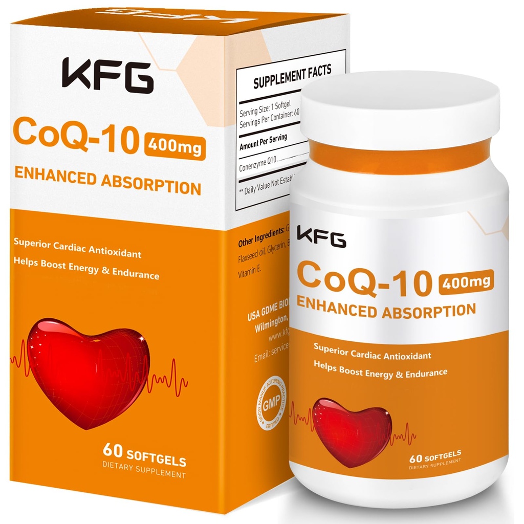 KFG CoQ10 400mgのSoftgelsのCoenzyme Q10の補足サポート中心の健康、心血管の健康、免疫システム及び細胞エネルギーの生産、グルテンフリー