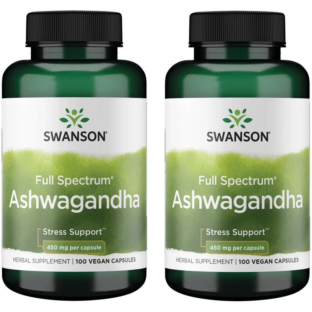 Swanson Ashwagandhaの粉の補足-Ashwagandhaの根と圧力救助及びエネルギーを促進するために-自然な健康のためのAyurvedicの補足(100のカプセル、450mg各)2のパック
