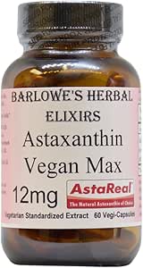 Barlowe's Herbal Elixirs Astaxanthin Supplements | AstaReal Astaxanthin Vegan Max 12mg | 60 Veggie Capsules | Astaxantina