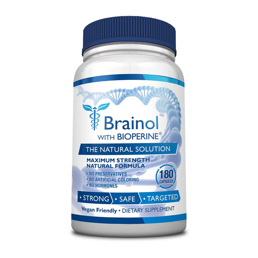 Brainol - 脳のブースト向知性のための最もスマートな選択 - 精神的パフォーマンスを高める, 焦点と明快さ - DMAEと, Huperzine A, BioPerine - ビーガンフレンドリー - 180カプセル - 3ヶ月の供給