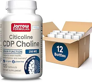 Jarrow Formulas Citicoline CDP Choline 250 MG, CDP Choline Supplement Supports Brain Health, Performance and Memory, 120 Capsules, Up to a 120 Day Supply, Pack of 12