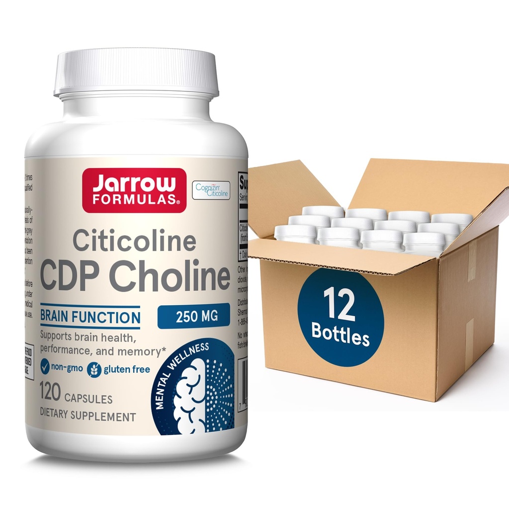 Jarrow式シチコリンCDPコリン250 MG、CDPコリンサプリメントは、脳の健康、パフォーマンス、メモリ、120カプセル、最大120日の供給、12のパックをサポート