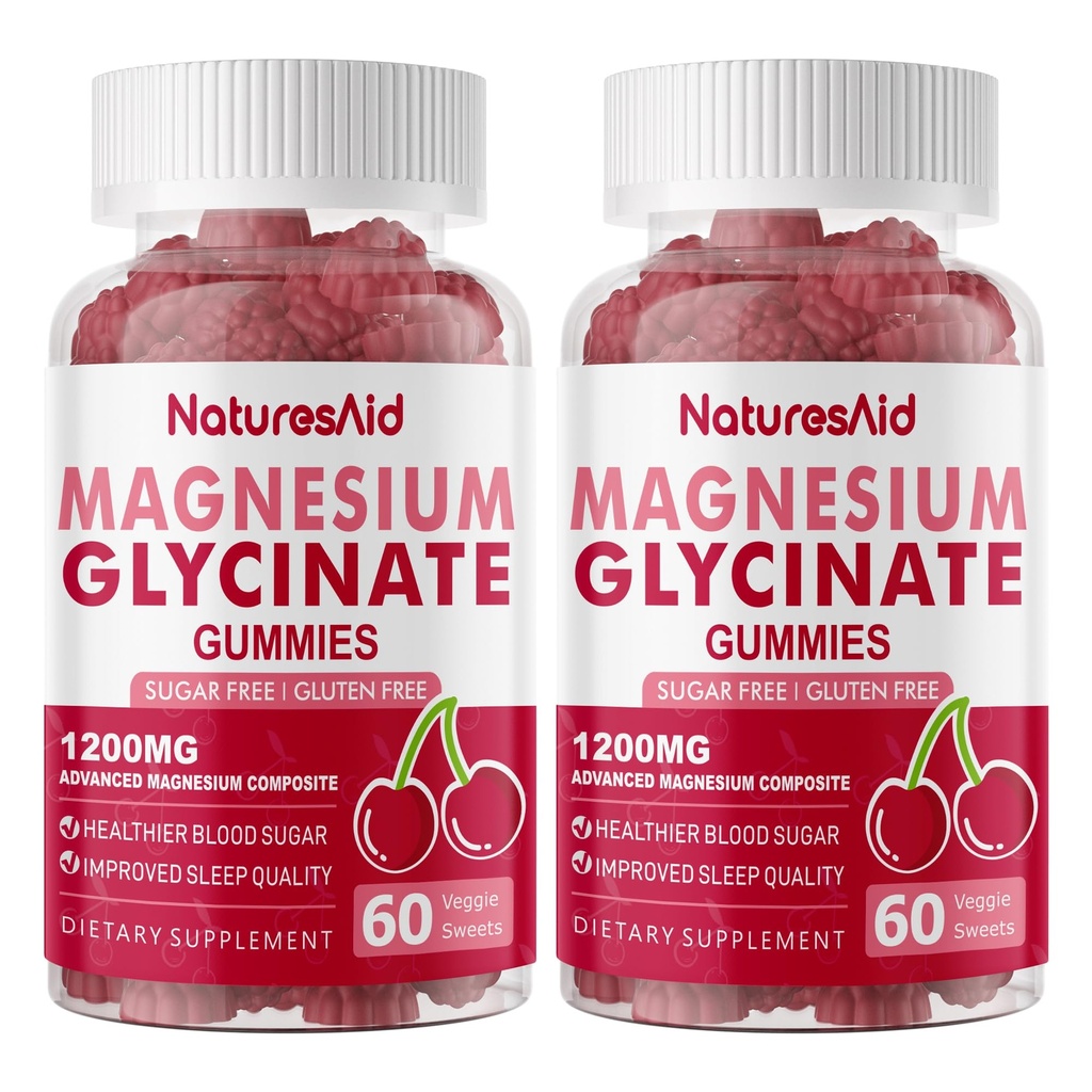 マグネシウムのGlycinateのグミー1000mg - 砂糖はビタミンD、B6、CQ10のCalmの気分及び睡眠サポート- 120チェリーのグミー-2のパックが付いているマグネシウムのカリウムの補足を放します。