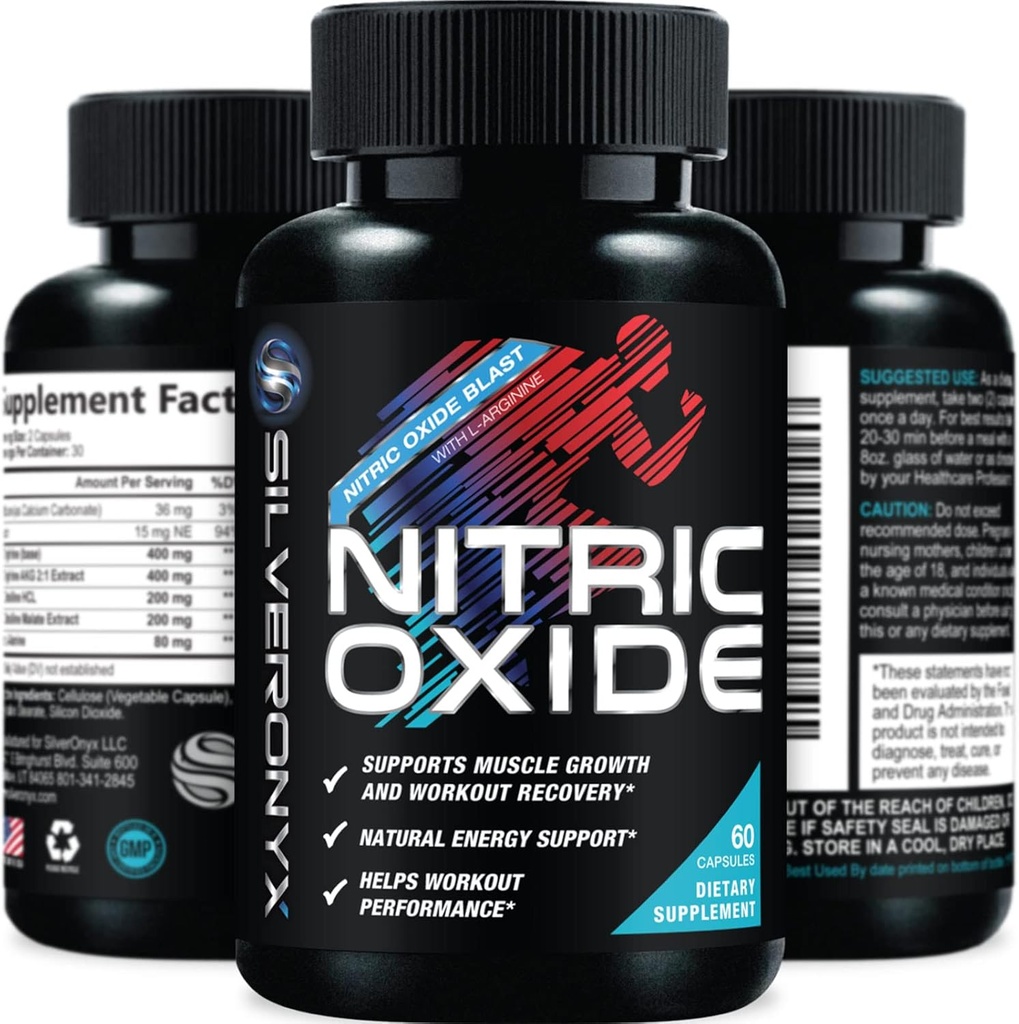 Extra Strength Nitric Oxide Supplement 3X Strength L Arginine, Citrulline Malate, AAKG, Beta Alanine - Premium Muscle Supporting Nitric Booster - Natural Energy & Heart Health Support - 60 Capsules