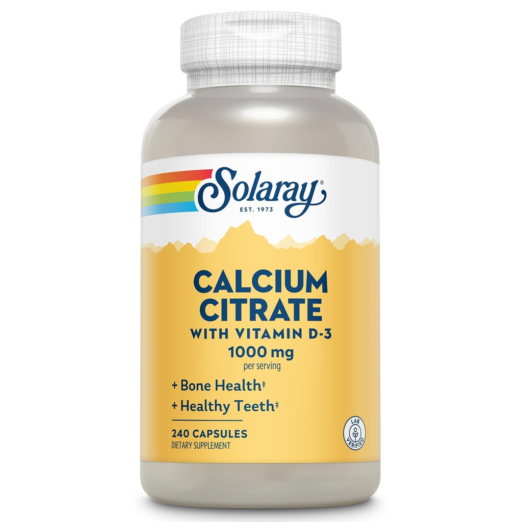 Solaray Calcium のクエン酸塩 w/Vitamin D3 1000mg、健康な骨及び歯、中心、筋肉及び神経サポート、60 Serv、240 VegCaps