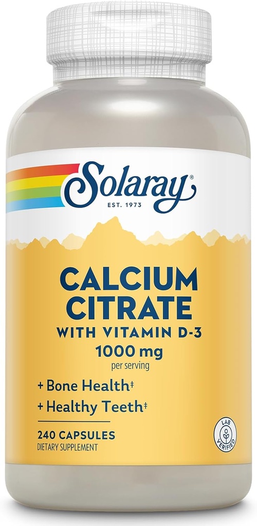 Solaray Calcium のクエン酸塩 w/Vitamin D3 1000mg、健康な骨及び歯、中心、筋肉及び神経サポート、60 Serv、240 VegCaps
