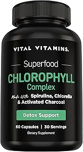 Vital Vitamins Chlorophyll Pills - Body Deodorizing Supplement - Made with Spirulina, Chlorella, Organic Parsley, Mint, & Activated Charcoal - Defeat Odor Naturally - for Women & Men - 60 Capsules