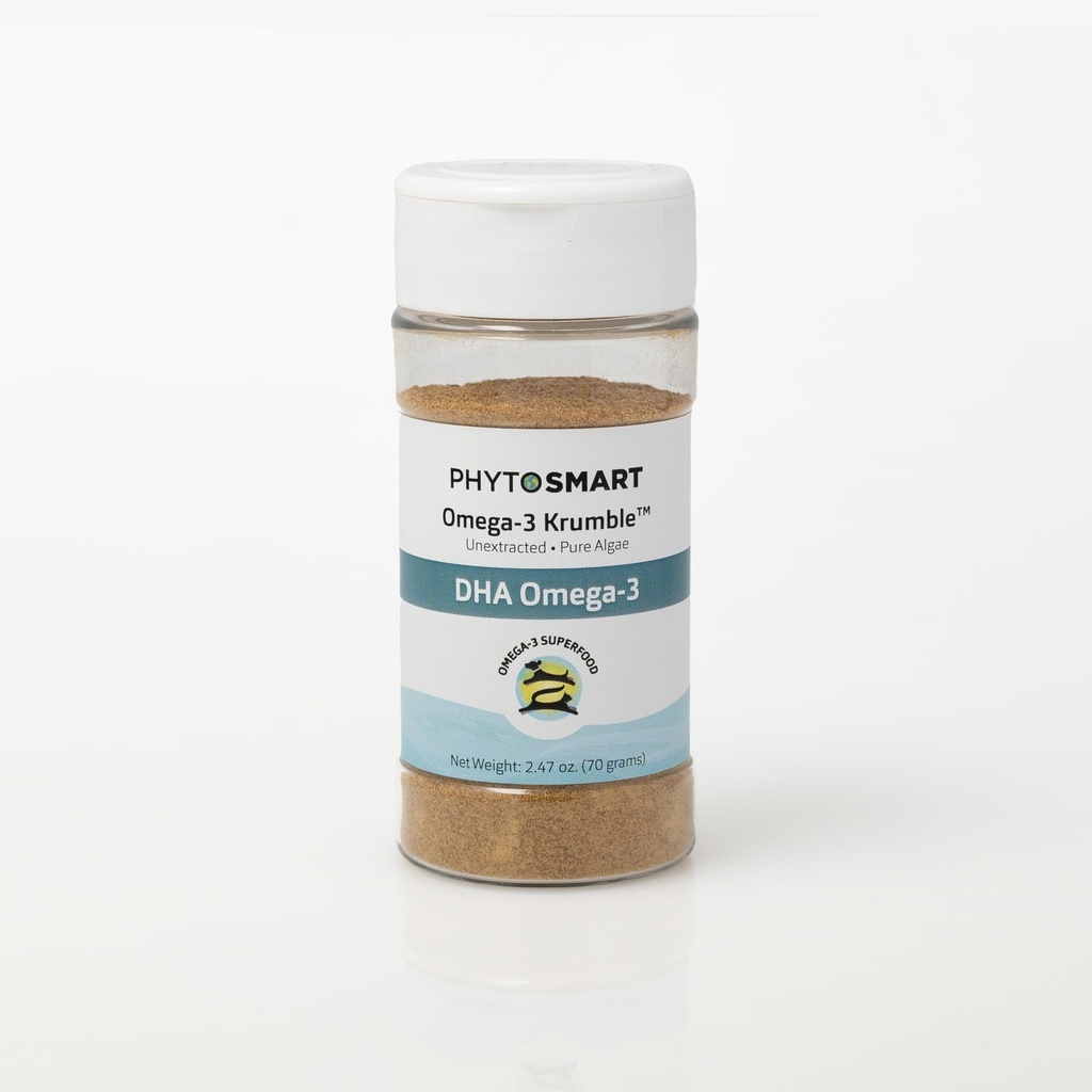 Omega-3 Krumble DHA for Pets, in 70 Gram Shaker Top Jar. Pure Un-extracted Marine Micro-Algae, Providing Pets Complete Whole Food derived Essential Fatty Acids for Total Body Support.