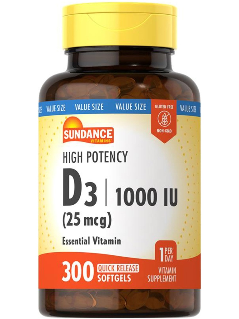サンダンスビタミンD3 1000 IU | 300 Softgels | 高効力 | エッセンシャルビタミンフォーミュラ | 非GMOとグルテンフリーサプリメント