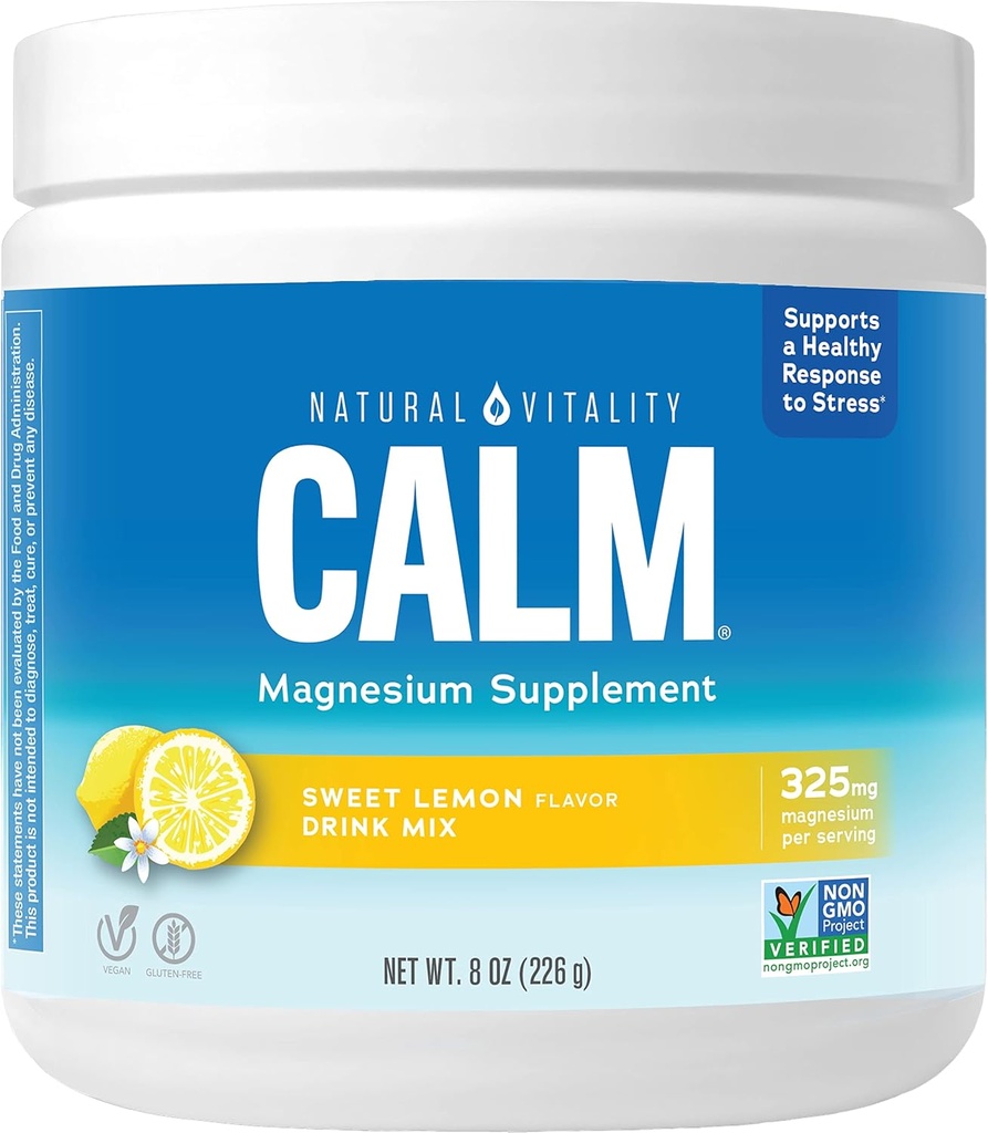 Natural Vitality Calm, Magnesium Supplement, Anti-Stress Drink Mix Powder, Gluten Free, Vegan, & Non-GMO, Sweet Lemon, 8 oz