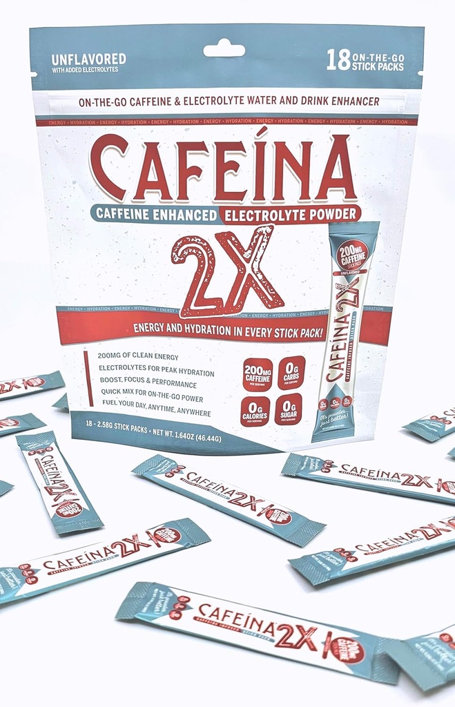CAFEINA 2X - 200mgカフェインと電解液注入パウダースティックパック(18カウント)