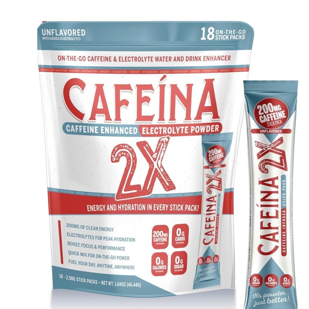 CAFEINA 2X - 200mgカフェインと電解液注入パウダースティックパック(18カウント)