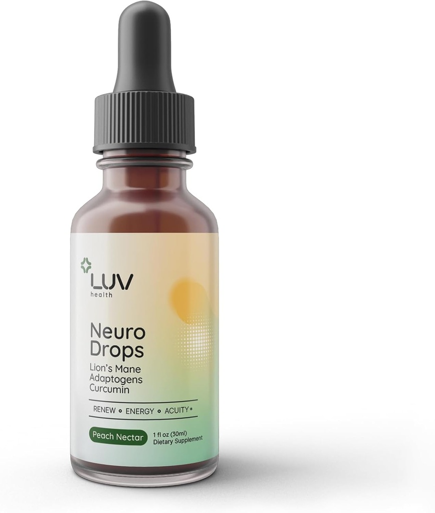 LUV 健康 Neuro ドロップ – ネルブ 痛み サポート & ライオンズ マネとの共同快適さ, クルクミン, コーディセプ & レイシ – 有機添加物 – ビーガン, 非GMO, アメリカ製 - 30 サービング