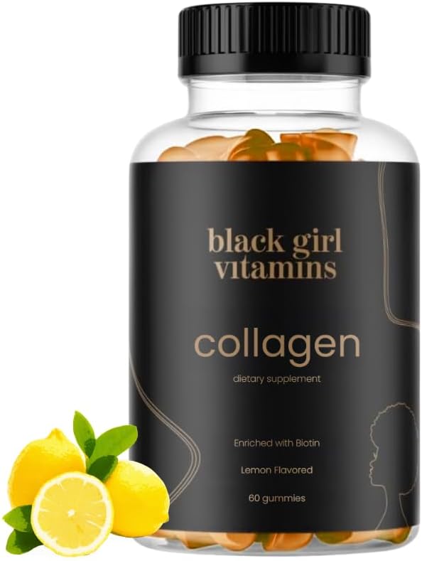 Black Girl Vitamins - Collagen Gummies for Hair, Skin, and Nail Support, with Vitamin C, Vitamin E, and Biotin, Gluten-Free, (Lemon), 60ct