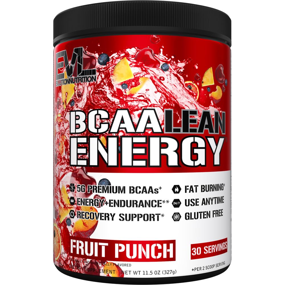 EVL BCAAリーンエネルギーパウダー - BCAAのアミノ酸とクリーンエンナジャイザーを備えたプレワークアウトグリーンティーファットバーナーサポート - BCAAパウダーポストワークアウトの回復 - フルーツパンチ