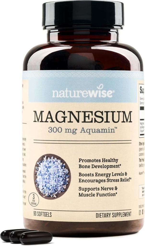 NatureWise High Absorption Marine Magnesium Supplement 300mg - Naturally Sourced Magnesium from Seawater - Non-GMO, USA Manufactured - 90 Softgels[1-Month Supply]