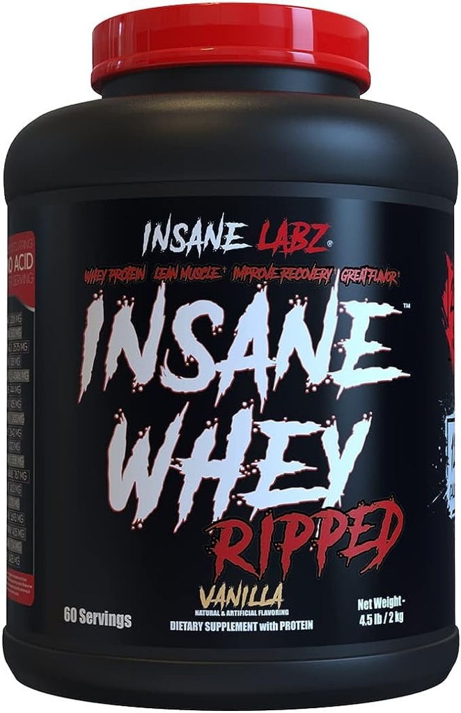 Insane Labz Insane Whey Ripped、L-カルニチンおよびCLAオイルの粉が付いている細い筋肉建物蛋白質、5lbs 60のサービング、バニラ