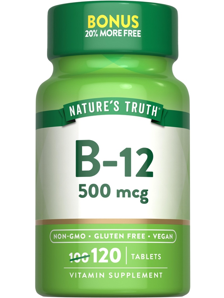 自然の真理B12ビタミン | 500 mcg | 120錠 | ヴィーガン・非GMO・グルテンフリーサプリメント