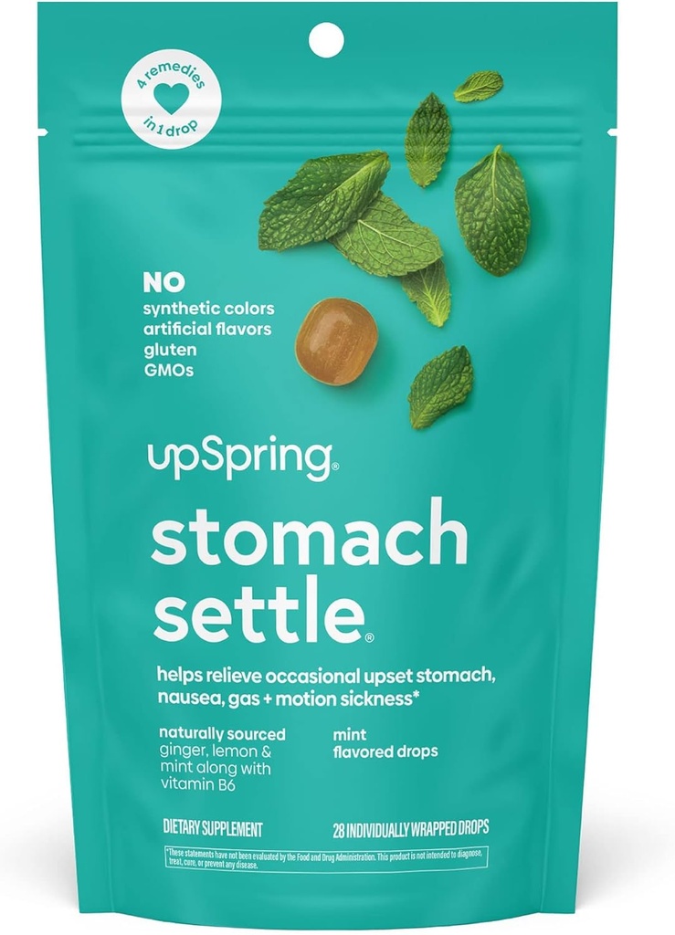UpSpring の胃はジンジャー、レモン、Spearmint、および B6 と Occasional Nausea の救助/Upset の胃のための低下を置きます。 ミントの味の低下、28 Ct (包装 5 月 Vary)