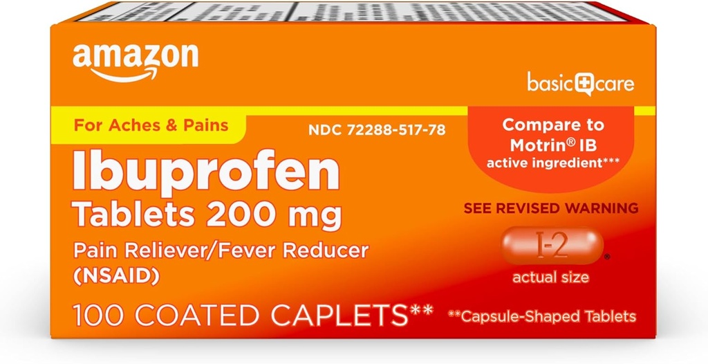   Basic Care Ibuprofen Tablets, 200 mg, Pain Reliever and Fever Reducer, For Arthritis, Toothache, Backache and More, 100 Count