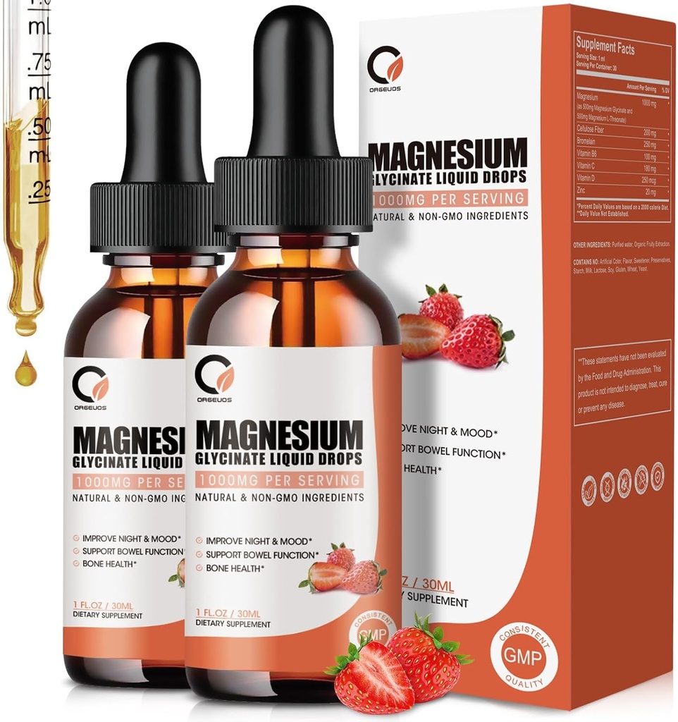 マグネシウムのGlycinateの液体の低下、Bromelain、ビタミンB6 C D、夜のための高い吸収のマグネシウムの複合体、筋肉及びエネルギー サポート、1 Fl Oz (パッケージ2)
