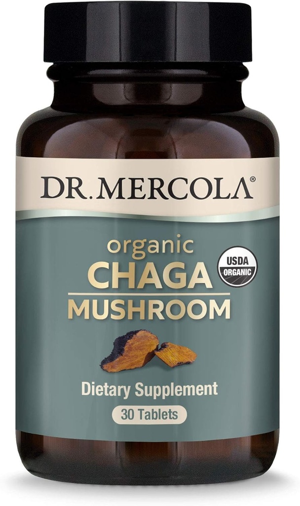 Mercola Organic Chagaのきのこの30のサービング(30のタブレット)、食事療法の補足、サポート健康な免疫機能、非GMOの証明されたUSDAの有機性、NSFの内容は証明しました