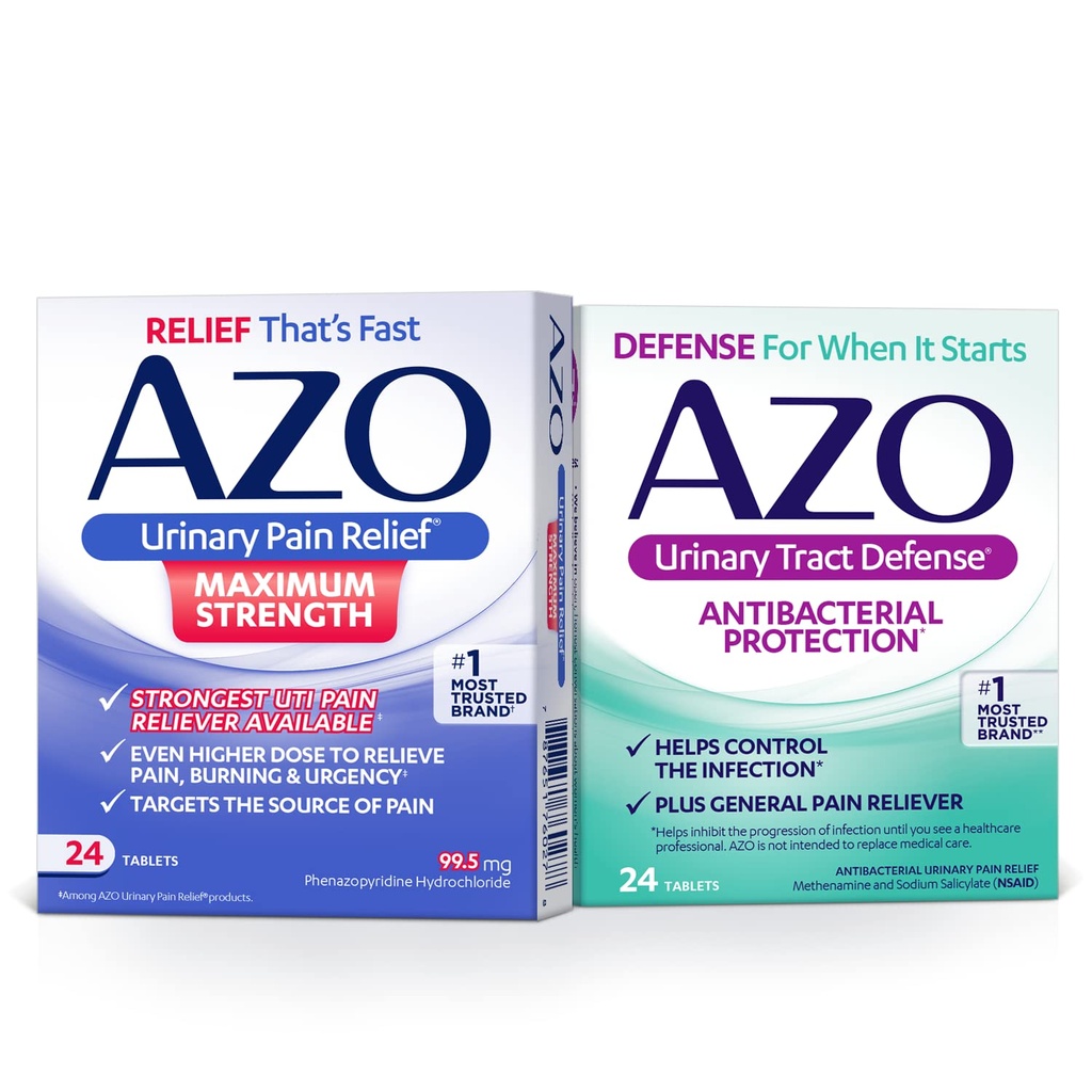 AZO Urinary Pain Relief Maximum Strength (24 Count) + Urinary Tract Defense, Helps Control a UTI Until You Can See a Doctor 24 CT