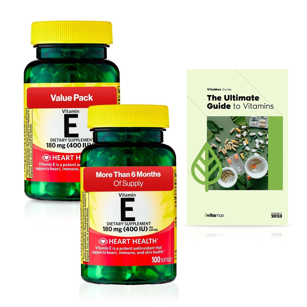 春の谷のビタミンEの心の健康の食事療法の補足のSoftgels、180のmg (400 IU)、200の計算、2パック+排他的なVitaMaxのビタミン ガイド(3項目)