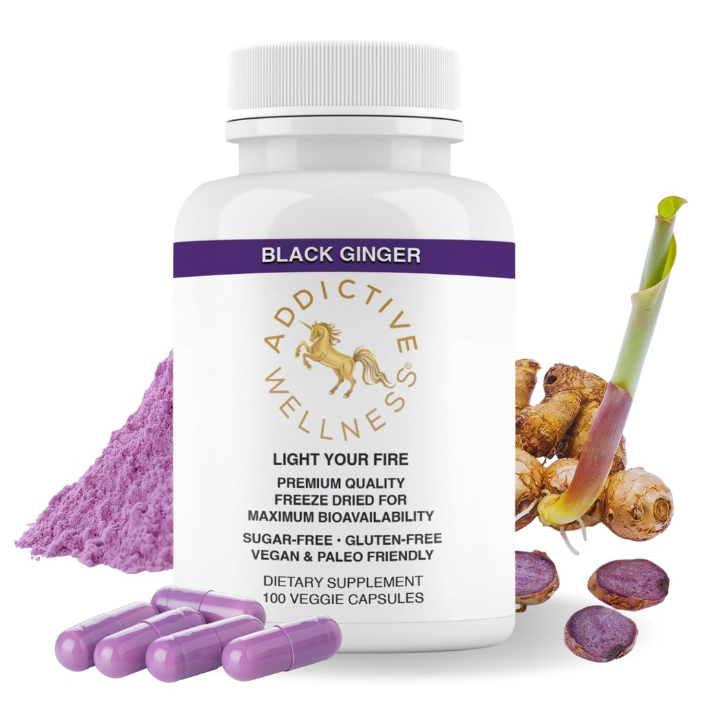 Addictive Wellnessの黒いジンジャーは450mg、Kempferia Parvifloraの補足エネルギー、Metabolism、持久力及び性能、人のためのタイの黒のジンジャー、ビーガン及びペレオ、100の計算を支えます