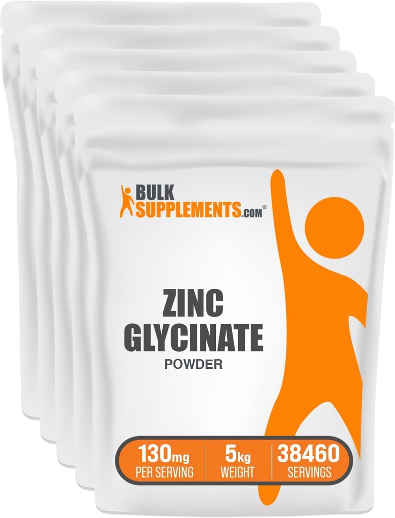 BulkSupplements.com亜鉛Glycinateパウダー - 亜鉛サプリメント、免疫サポートのためのミネラルサプリメント - グルテンフリー、サービングあたり130mg、5kg(11ポンド)(5のパッケージ)