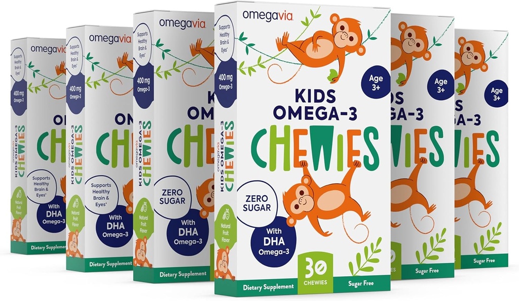 オメガ3グミー - 超高DHAChewableゲルガミー - 子供のためのサポート脳と目の健康 - 砂糖フリーナチュラルフルーツ味 - キッズオメガ3魚油ガミー(6パック)