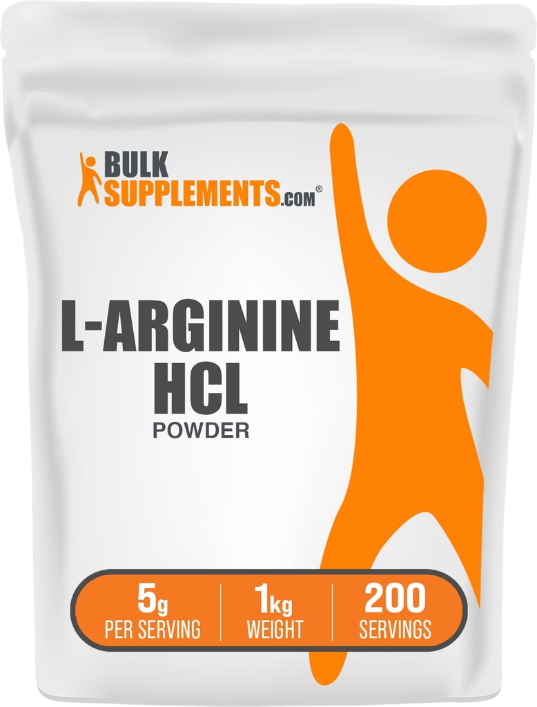 BulkSupplements.com L-アルギニンHClパウダー - ニトリオキサイドサプリメント、アルギニンパウダー - アンフレーバー&グルテンフリー、サービングあたり5g、1kg(2.2ポンド)(1パック)