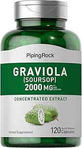 Piping Rock Graviola Soursop Capsules | 2000 mg | 120 Count | Leaf Supplement | Concentrated Herbal Fruit Extract | Non-GMO, Gluten Free