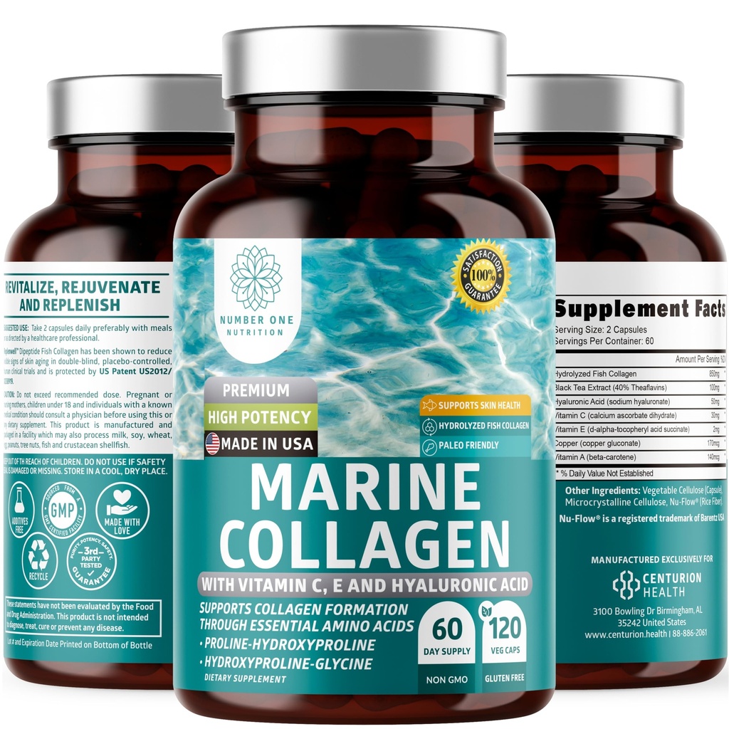 ヒアルロン酸、ビタミンC、Theaflavinおよび銅、放射性皮、毛及び釘、グルテンフリーおよび非GMO、120のベジキャップのための女性および人のためのコラージュの補足が付いている優れた海洋のコラーゲンのDipeptides