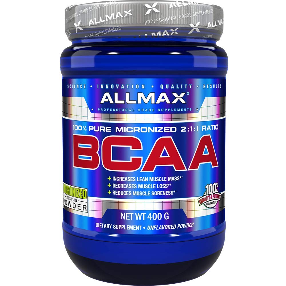 オールマックスエッセンシャルBCAA、アンフレーバー - 400 g インスタント化 2:1 パウダー - 増加筋肉量と痛みを軽減するのに役立ちます - グルテンフリー&大豆 - 80 サービング