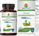 Brieofood Organic Ashwagandha 1500mg、45 サービング、ベジタリアン、グルテンフリー、90 ベジタリアン タブレット