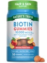 Nature's Truth Biotin グミイズ | 10000mcg | 50 カウント | ヴィーガン、非GMO&グルテンフリーサプリメント | ピーチフレーバー