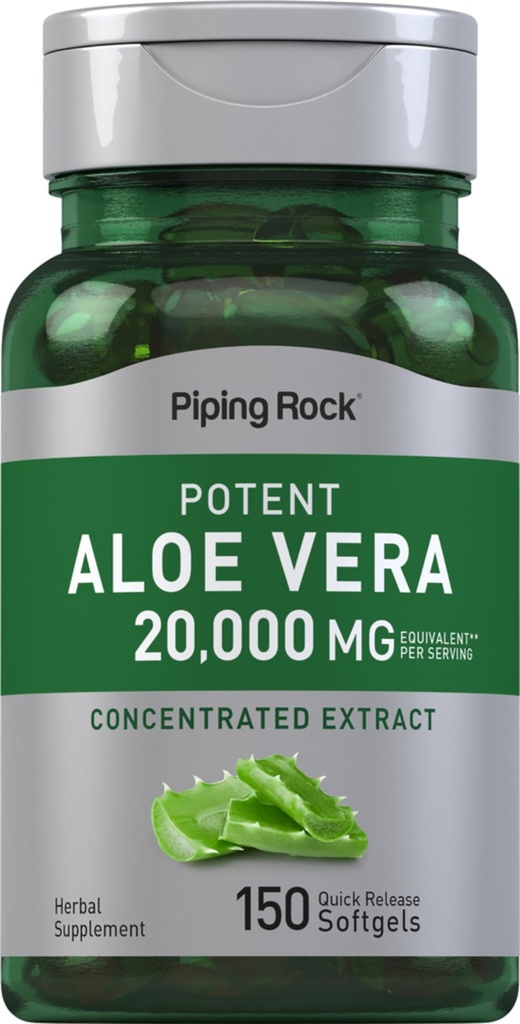ピッピングロックアロエベラカプセル20000mg | 150 Softgels | 濃縮エキスサプリメント | 非GMO、グルテンフリー