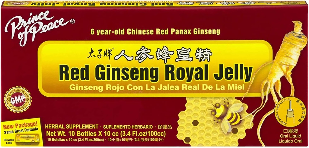 Prince Of Peace Red Ginseng Royal Jelly, 10 Bottles, 0.34 fl. oz. Each â€“ Energy Boosting Supplement â€“ Ginseng Shots to Go â€“ Support The Bodyâ€™s Energy System, 0.34 Fl Oz (Pack of 10)