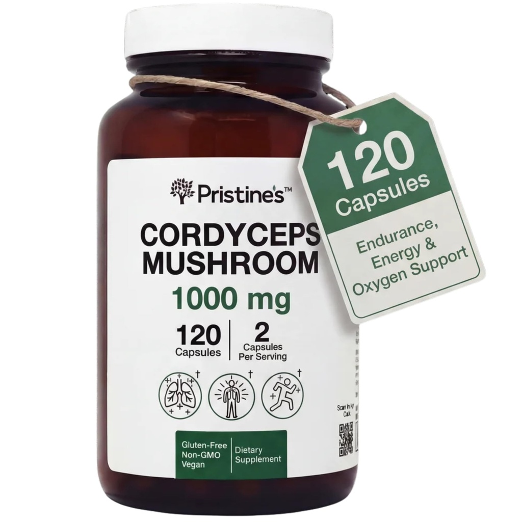 PRISTINEのCordycepsのきのこのカプセル- 60の日の供給1000のMG -アスレチックの性能、持久力及び免除の適応物質の補足-反老化サポートAntioxidant
