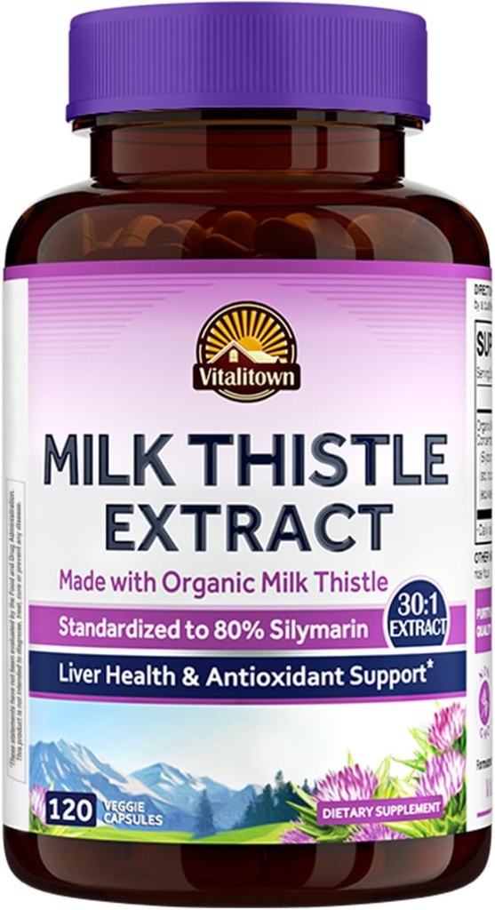 Vitalitownの有機性ミルクのThistleの酸化防止サポート、Detox及び清潔になること、120のビーガン帽子