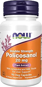 NOWフーズサプリメント, Policosanol 20 mg, 二重強度, ロングチェーン脂肪アルコールのブレンド (LCFA) シュガーカヌーから派生, 90 ベジーカプセル