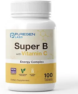 ビタミンCとPuregen LabsスーパーBエネルギーコンプレックス - 免疫健康、エネルギー、神経系サポート - 非GMO、グルテンフリー | 3パック - 合計300錠