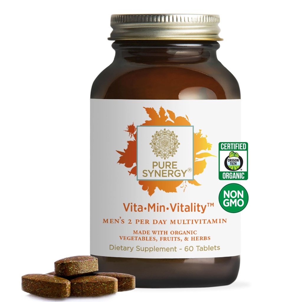 PURE SYNERGY Vita・Min・Vitality | 男性用天然マルチビタミン | オーガニック食品を使用した男性の毎日のマルチビタミン | エネルギー・ストレス・免疫サポート(60錠)