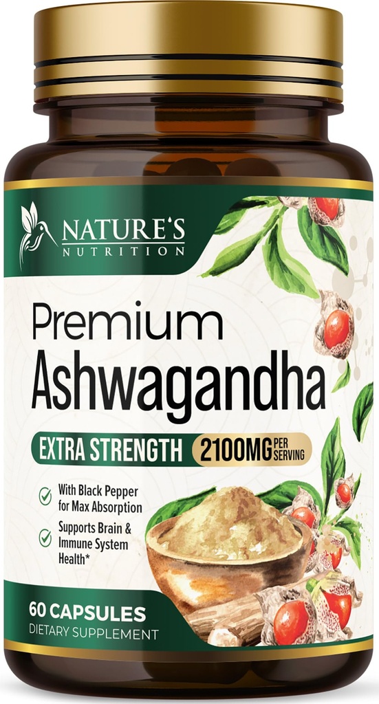 Ashwagandhaの補足-女性及び人のための2100mg Ashwagandhaのカプセル、自然な酸化防止サポート、Ashwaの根のエキス、黒いペッパー、ビーガン及びグルテンフリーの余分強さのカルム サポート- 60のカプセル