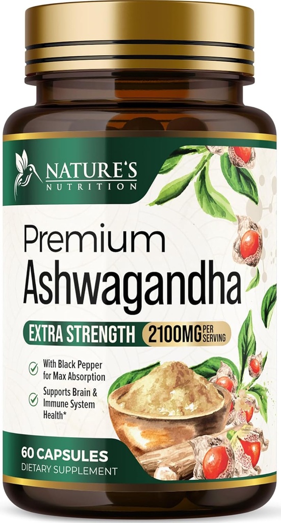 Ashwagandhaの補足-女性及び人のための2100mg Ashwagandhaのカプセル、自然な酸化防止サポート、Ashwaの根のエキス、黒いペッパー、ビーガン及びグルテンフリーの余分強さのカルム サポート- 60のカプセル