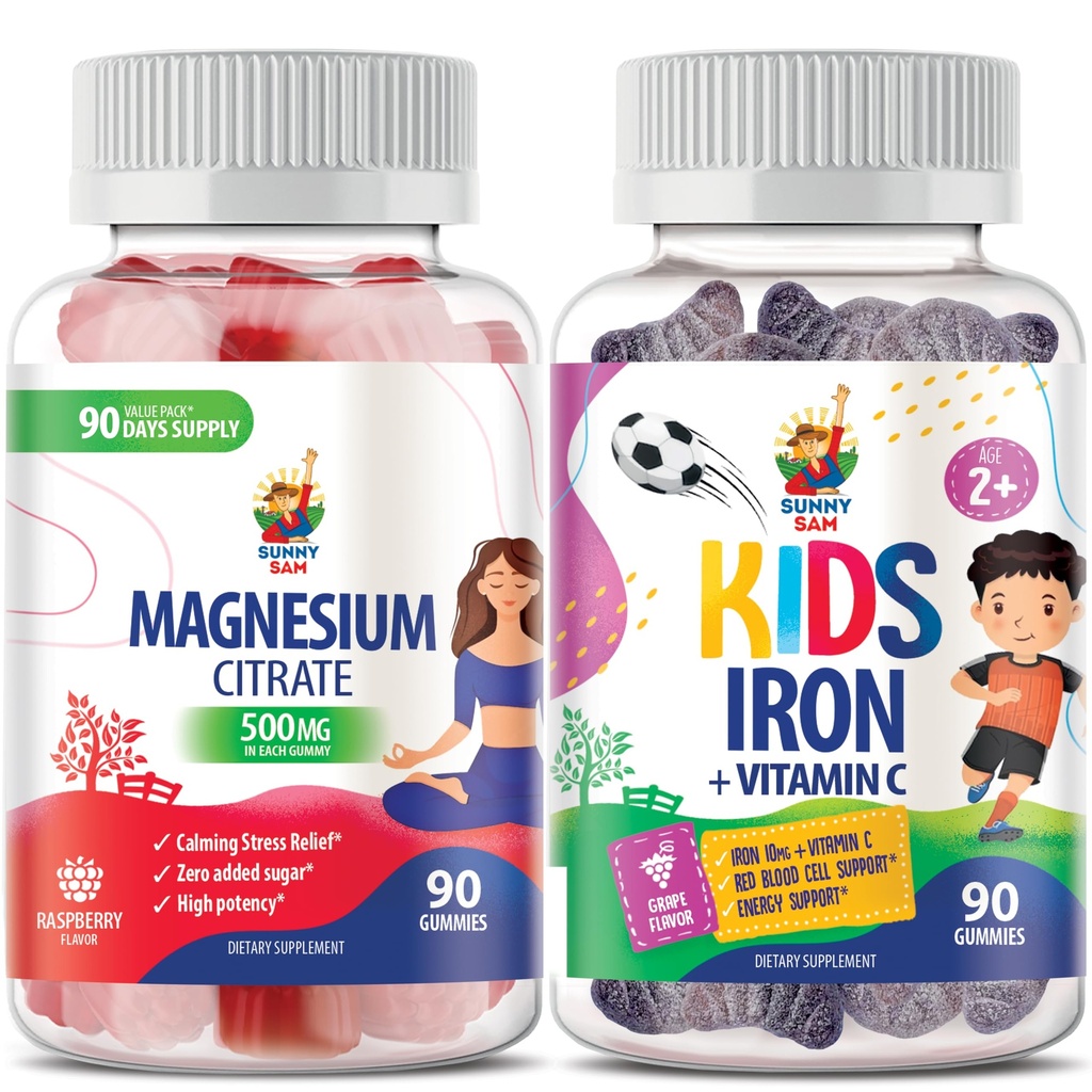 大人のための子供及び大人及びマグネシウムのガミーのためのサニーSAMの鉄のガミー- 500mg - Calmのマグネシウムの咀嚼-気分及び筋肉サポートのためのマグネシウムのクエン酸塩のChewableの補足。 ビタミンCの鉄のビタミン。