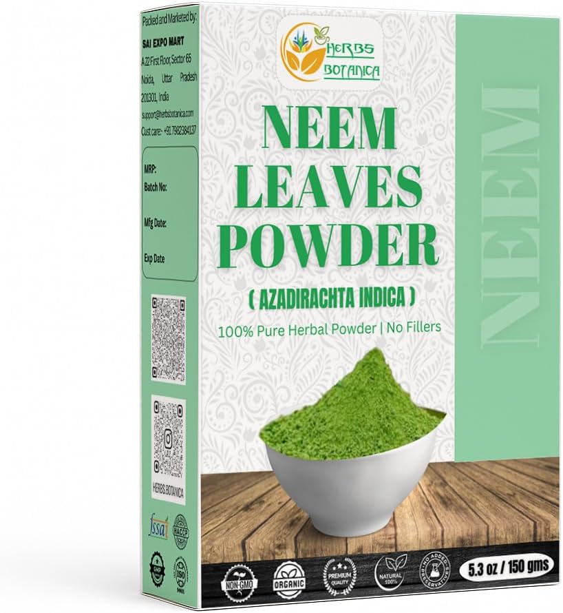 Herbs Botanica Neem Powder for Hair Growth, Skin Care & Detox Wildcrafted Bitter Neem Leaves Powder for Immune System Support, Digestive Health 5.3 oz